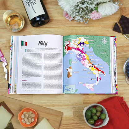 Rebel School of Wine cover, Italy map with flowers